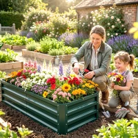 Outsunny Raised Beds for Garden, Galvanized Outdoor Planters, for Herbs and Vegetables, Use for Patio, Backyard, Balcony, Green(m-2)