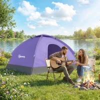 Outsunny 2 Person Camping Tent, Dome Tent with Zipped Doors, Storage Pocket, Portable Handy Bag, Light Purple(m-10)