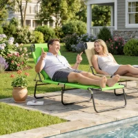 Outsunny Zonneligstoel met Leesvenster & Kussens, Inklapbaar, Waterafstotende Hoes, Metalen Frame, 187 x 58 x 36 cm, Groen(m-2)