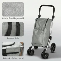 HOMCOM Cărucior de Cumpărături Pliabil din Aluminiu cu Roți, Geantă de 46L, Compartiment Frigorific, Mâner Reglabil, Gri(m-9)