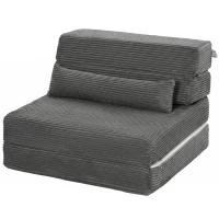 HOMCOM Fauteuil de sol avec dossier, velours côtelé Canapé-lit pliable sans armature Cloud avec rembourrage épais, Gris foncé(m-8)