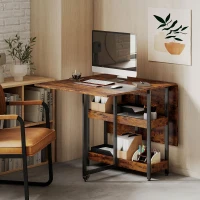 HOMCOM Inklapbare eettafel in industriële stijl, voor maximaal 4 personen, met open schappen, flexibel, metaal, spaanplaat, bruin(m-8)
