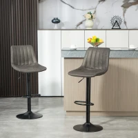 HOMCOM Set de 2 Taburetes de Bar Estilo Industrial con Respaldo Reposapiés y Altura Regulable Gris(m-10)