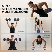 SPORTNOW Set Pesi da Palestra 6 in 1 in Plastica e Sabbia Utilizzabile come Kettlebell Manubri Bilanciere Supporto Blu(m-4)