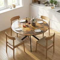 HOMCOM Ronde eettafel voor 4 personen, keukentafel in industriële stijl met stalen poten, voor eetkamer, keuken, Rustiek-Bruin(m-2)