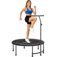 HOMCOM 40" Fitness Trampoline with Adjustable Handle, Rebounder Trampoline, Mini Jumper for Indoor Exercise Workout, Black(m-1)