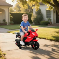 AIYAPLAY Elektro-Motorrad für Kinder, Hupe, Scheinwerfer, Musikfunktion, 2,5 km/h, Rot(m-2)