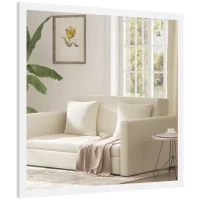 HOMCOM Miroir mural carré 50 x 50 cm, cadre en bois blanc, idéal pour la salle de bain, salon ou chambre(m-13)