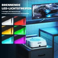HOMCOM Gamingbureau L-vormig bureau met LED & stopcontacten, met dubbel monitorhouder, 165x80x91,5 cm, zwarte houtlook(m-4)