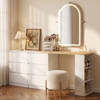 HOMCOM Vanity Table, Dressing Table with 6 Drawers and 3-Tier Shelf for Women and Girls, White(m-8)