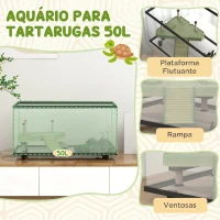 PawHut Aquário para Tartarugas 50 L com Plataforma Rampa e Termómetro 60x30x32 cm Transparente(m-4)