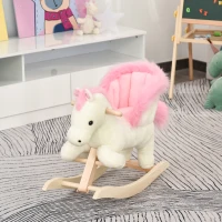 HOMCOM Schaukelpferd Schaukeltier mit Sound Effekt, Haltegriffen, Plüsch Baby Schaukelspielzeug Schaukel Schaukelsitz für Kleinkinder 1,5-3 Monate(m-10)