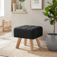 HOMCOM Linen-Look Square Padded Footstool - Black(m-8)