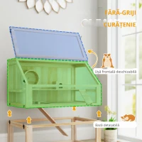 PawHut Cușcă pentru hamster/rozătoare cu 3 niveluri, fund detașabil 31 cm adâncime, căsuță, leagăn, 80x50x76cm, finisaj lemn natural(m-8)