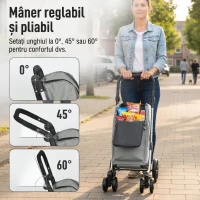 HOMCOM Cărucior de Cumpărături Pliabil din Aluminiu cu Roți, Geantă de 46L, Compartiment Frigorific, Mâner Reglabil, Gri(m-6)