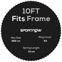 SPORTNOW Trampoline Replacement Mat with Spring Pull Tool, 54 V-Hooks, for 10ft Trampoline using 14cm Springs, Black(m-1)