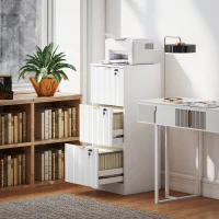 HOMCOM Filing Cabinet, Fluted Vertical File Cabinet with 3 Lockable Drawers and Hanging Rails, White(m-10)