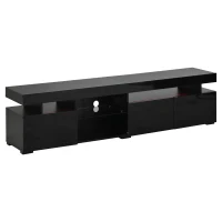 TV-Lowboard mit Hochglanz-Front, verstellbare Trennwand aus gehärtetem Glas, geeignet für Fernseher bis ca. 80 Zoll, 180x35x45 cm, Schwarz(m-1)