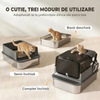 PawHut Litieră Închisă pentru Pisici 52 L din Oțel Inoxidabil, cu Capac Rabatabil, Acces Dublu și Lopățică, Negru(m-6)