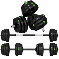 SPORTNOW 2-in-1 halterset, lange & korte halter, 25 kg, antislip, vloerbesparend, zwart/groen(m-11)