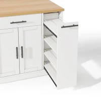 Kücheninsel auf Rollen mit klappbarer Arbeitsplatte, verstecktem Müllfach, feststellbaren 360°-Rollen, 120x70x93,5 cm, Weiß(m-10)