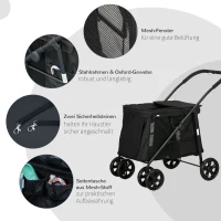 PawHut Hondenbuggy met Kussen, 3 Zijvakken, Opvouwbaar, Hondenkar, 102 cm x 62 cm x 105 cm, Zwart(m-7)