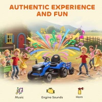 AIYAPLAY Tracteur électrique enfants avec remorque amovible, voiture électrique enfants, télécommande 2,4G, 139x58x55cm, bleu(m-8)
