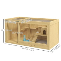 PawHut Cușcă pentru animale mici, Molid, inclusiv accesorii și bol pentru apă, 100 x 50 x 50 cm, Natur(m-3)