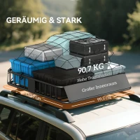 HOMCOM Auto Dakbagagedrager, Dakmand, 90,7 kg Draagvermogen, met Winddeflector, Stalen Buizen, Zwart(m-4)