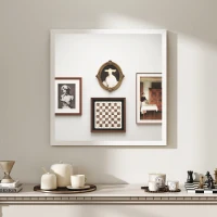 HOMCOM Miroir mural carré 50 x 50 cm, cadre en bois blanc, idéal pour la salle de bain, salon ou chambre(m-12)