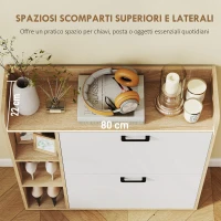 HOMCOM Scarpiera Slim con 2 Cassetti Ribaltabili e 3 Vani Aperti, Capacità 15 Scarpe, 83x24x90.5 cm, Color Legno e Bianco(m-6)
