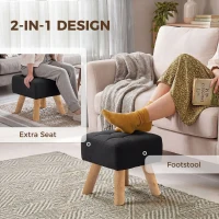 HOMCOM Linen-Look Square Padded Footstool - Black(m-4)