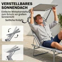 Outsunny Klapbare ligstoel met zonnescherm, verstelbare rugleuning, metalen frame, 187 x 58 x 36 cm, lichtgrijs(m-4)