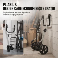 HOMCOM Cărucior de Cumpărături Pliabil din Aluminiu cu Roți, Geantă de 46L, Compartiment Frigorific, Mâner Reglabil, Gri(m-7)