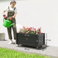 Outsunny verhoogd bed, bloembak met wielen, plantenbak voor tuin, massief hout(m-3)