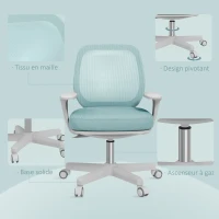 Vinsetto Fauteuil de bureau, chaise de bureau ergonomique en maille, hauteur réglable, 55x48x82,5-94,5cm, vert(m-7)