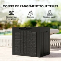 Outsunny Coffre de rangement extérieur 97L avec poignées encastrées, malle de rangement extérieur étanche 56 x 41 x 50 cm, noir(m-7)