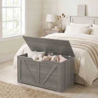 HOMCOM 100L Home Storage Box, with Safety Hinge - Dark Grey Wood-Effect(m-2)