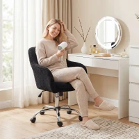 HOMCOM Modern Makeup Vanity Chair, Snow Flannel Office Chair with Tub Back, Black(m-9)