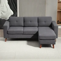 HOMCOM Sofá Chaise Longue Reversible de 3 Plazas Tapizado en Pana Marco de Acero para Espacios Reducidos Gris Oscuro(m-7)
