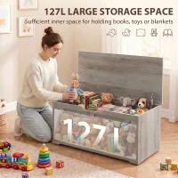 HOMCOM 127L Home Storage Box, with Safety Hinges - Grey Wood-Effect(m-4)