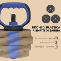 SPORTNOW Set Pesi da Palestra 6 in 1 in Plastica e Sabbia Utilizzabile come Kettlebell Manubri Bilanciere Supporto Blu(m-7)