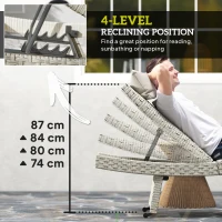 Outsunny Outdoor PE Rattan Sun Lounger, Folding Wicker Garden Lounger Recliner with 4-Level Adjustable Backrest, Rolling Sunbed Lounge Chair with Wheels, Non-Slip Legs for Balcony, Beach, Grey(m-5)