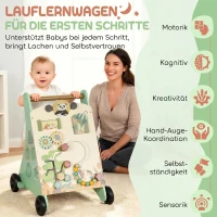 AIYAPLAY Pchacz drewniany Montessori pomoc w nauce chodzenia z regulacją prędkości, cymbałki, zębatki i labirynt z koralikami, zielony(m-4)