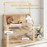 PawHut Cușcă pentru hamster/rozătoare cu 3 niveluri, fund detașabil 31 cm adâncime, căsuță, leagăn, 80x50x76cm, finisaj lemn natural(m-6)