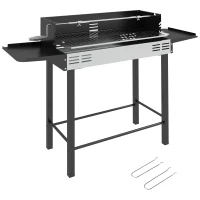 Outsunny Houtskoolgrill BBQ-Grill, verstelbaar rooster, 1 draaispies, 118 x 32 x 90 cm, Zwart + Zilver(m-11)