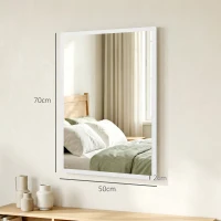 HOMCOM Miroir mural rectangulaire 50 x 70 cm, cadre en bois blanc, idéal pour la salle de bain, salon ou chambre(m-3)