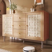 Comodă în stil rustic cu 2 uși, 3 sertare și polițe interioare reglabile pe înălțime, 120x40x70 cm, Culoare naturală(m-2)