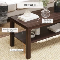 HOMCOM Măsuță de Cafea Rectangulară Clasică cu Raft Spațios de Depozitare din Lemn 90×45×44.5cm(m-6)