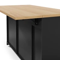 Kücheninsel auf Rollen mit klappbarer Arbeitsplatte, verstecktem Müllfach, feststellbaren 360°-Rollen, 120x70x93,5 cm, Schwarz(m-9)